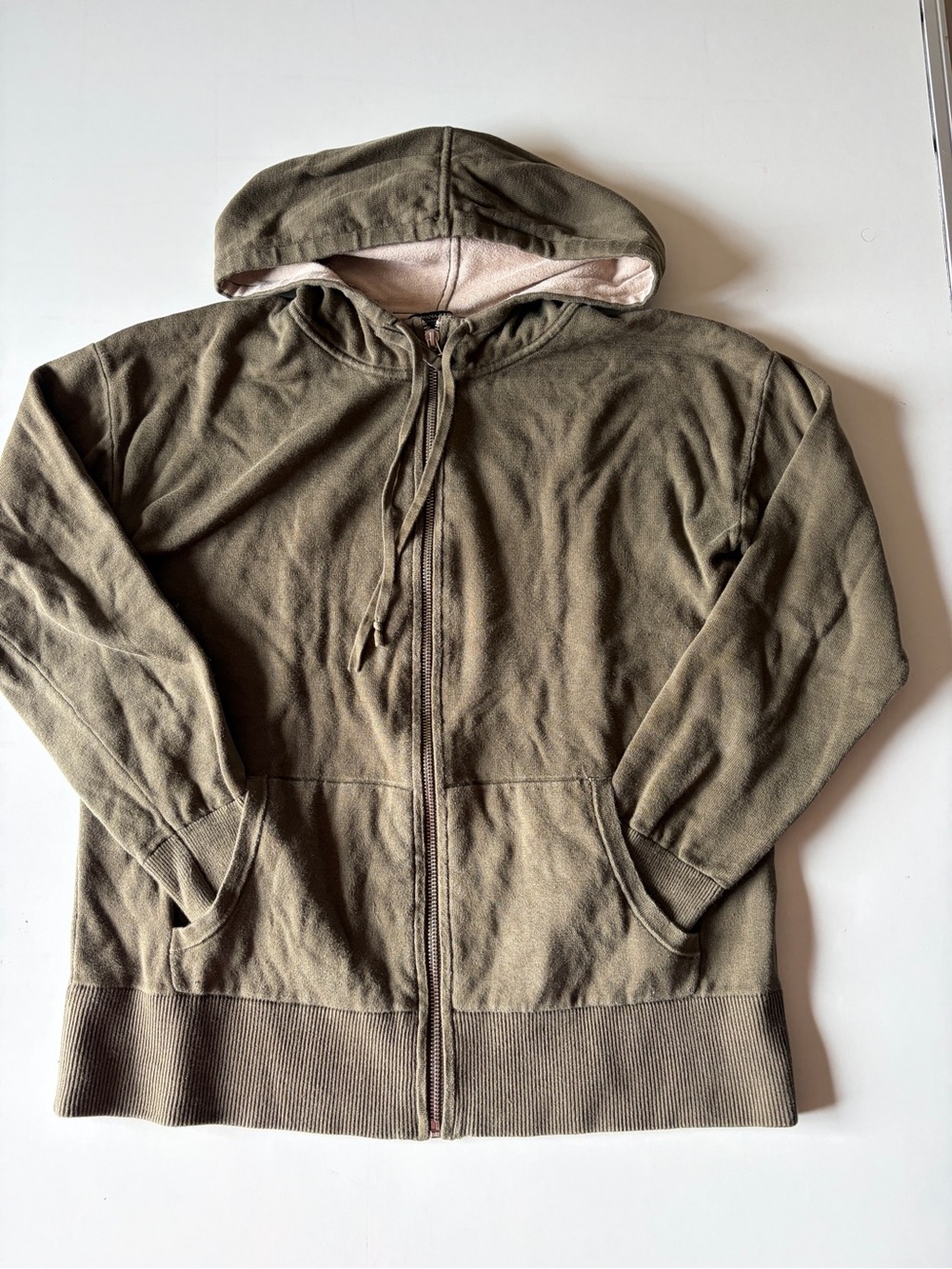 Banana republic green khaki full zip hooded sweatshirt women’s size small